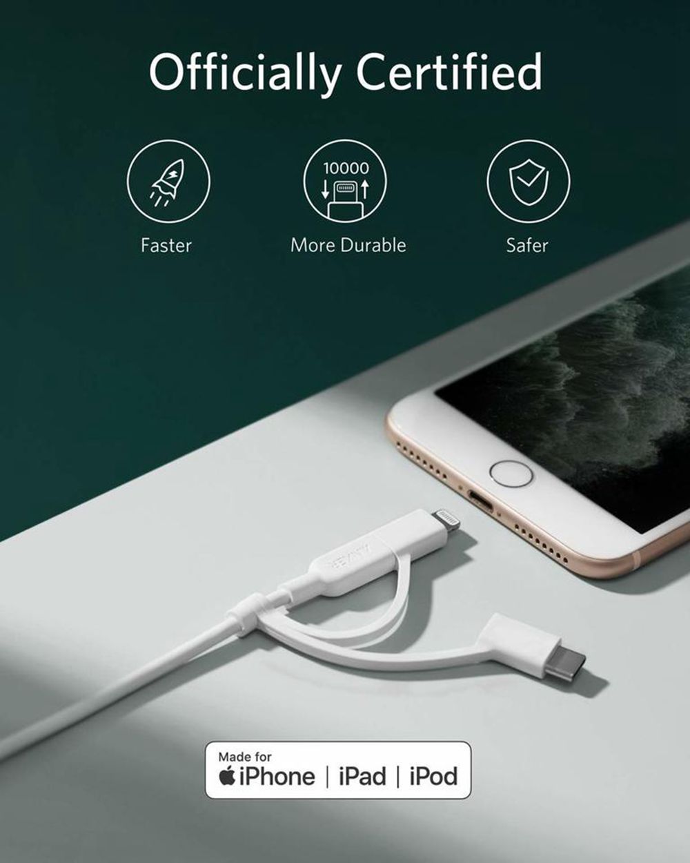 Anker 321 USB-A to Lightning Cable (3 ft 3-in-1) Blancos | Mexico DKT217594