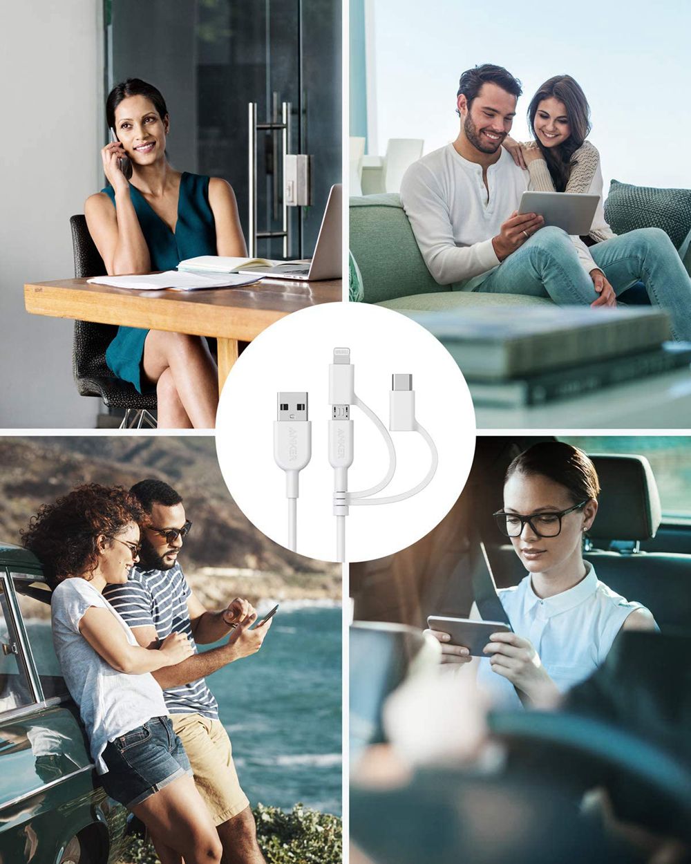 Anker 321 USB-A to Lightning Cable (3 ft 3-in-1) Blancos | Mexico DKT217594