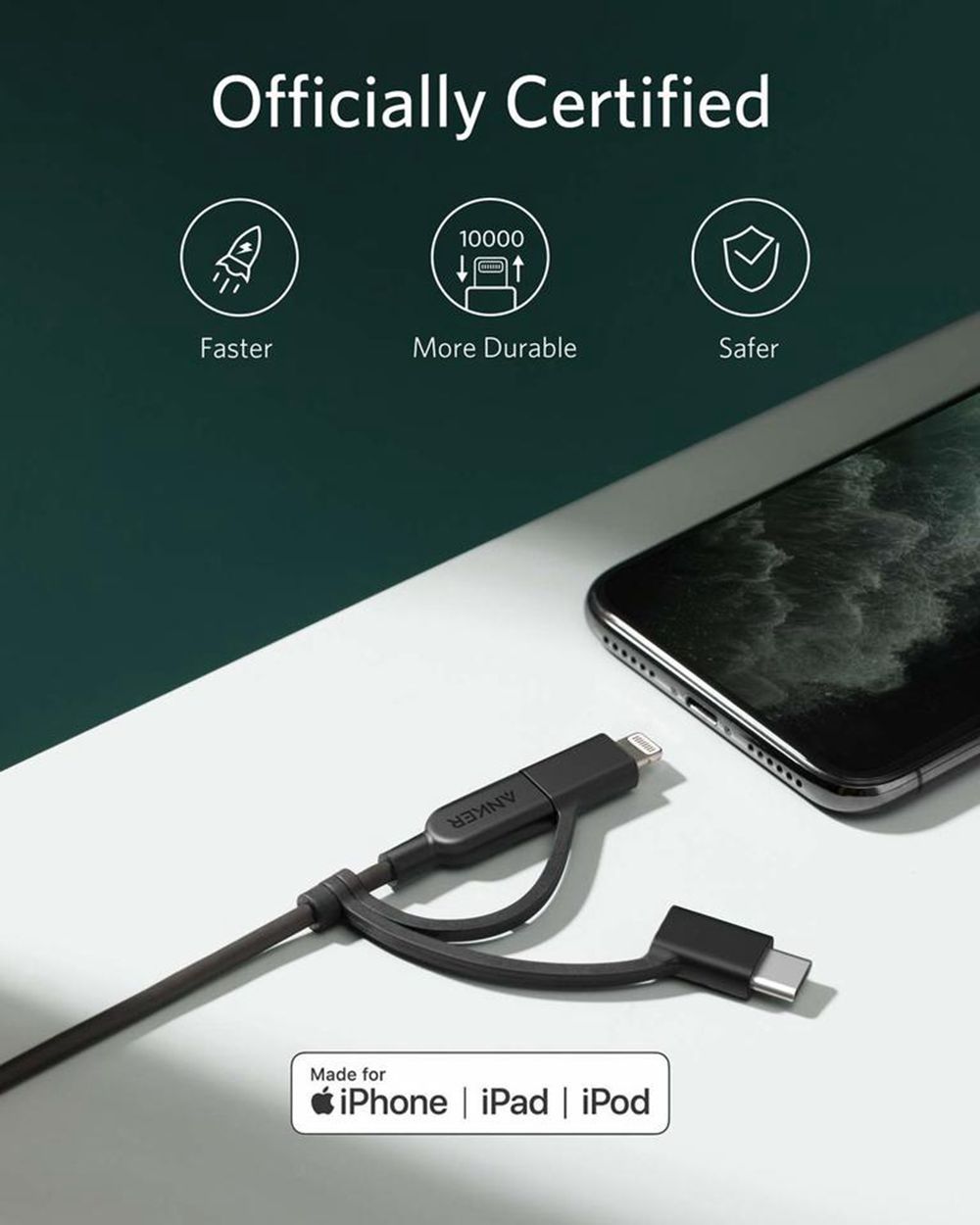 Anker 321 USB-A to Lightning Cable (3 ft 3-in-1) Negros | Mexico SXU946820