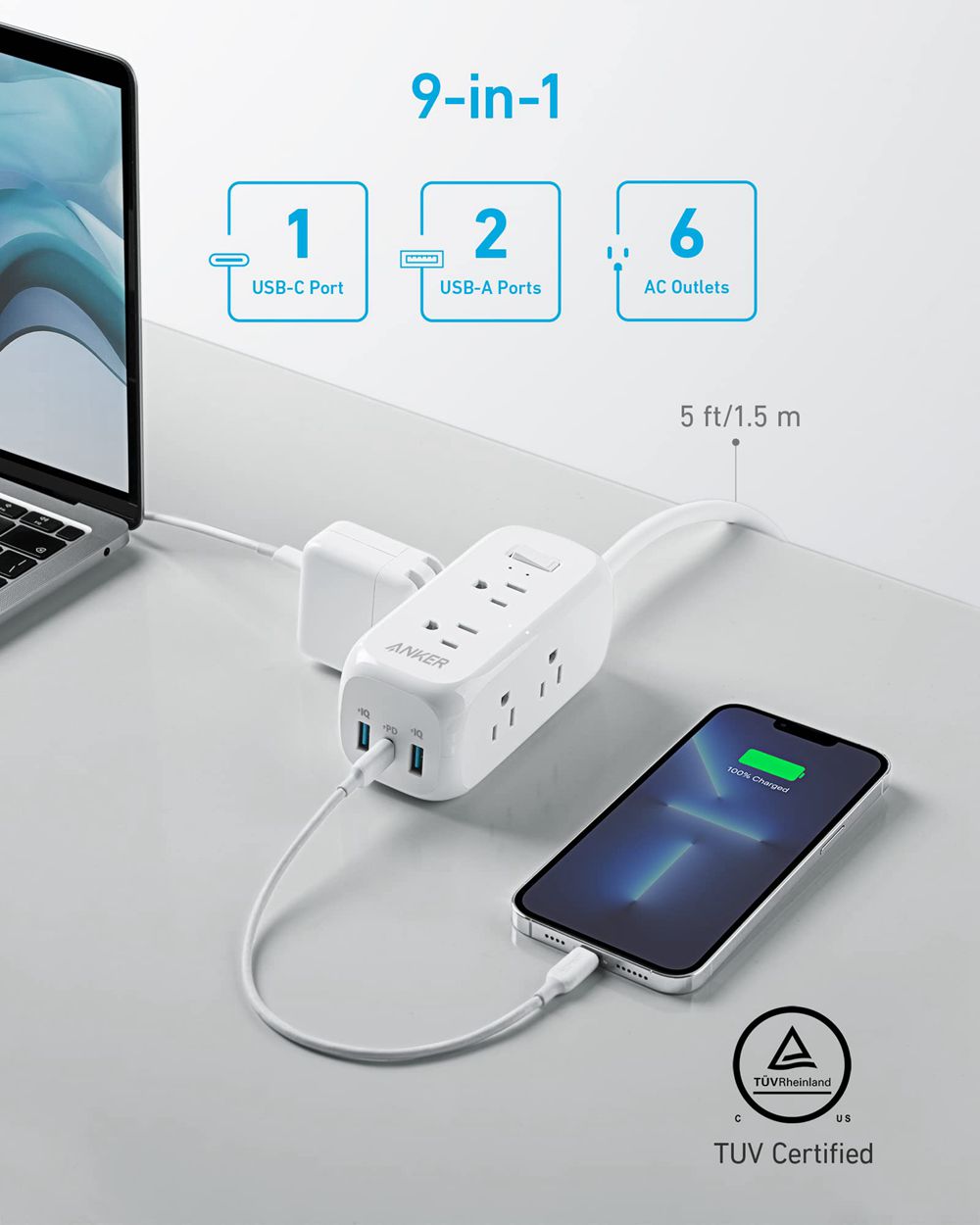 Anker 332 USB Power Strip Blancos | Mexico FPH571089