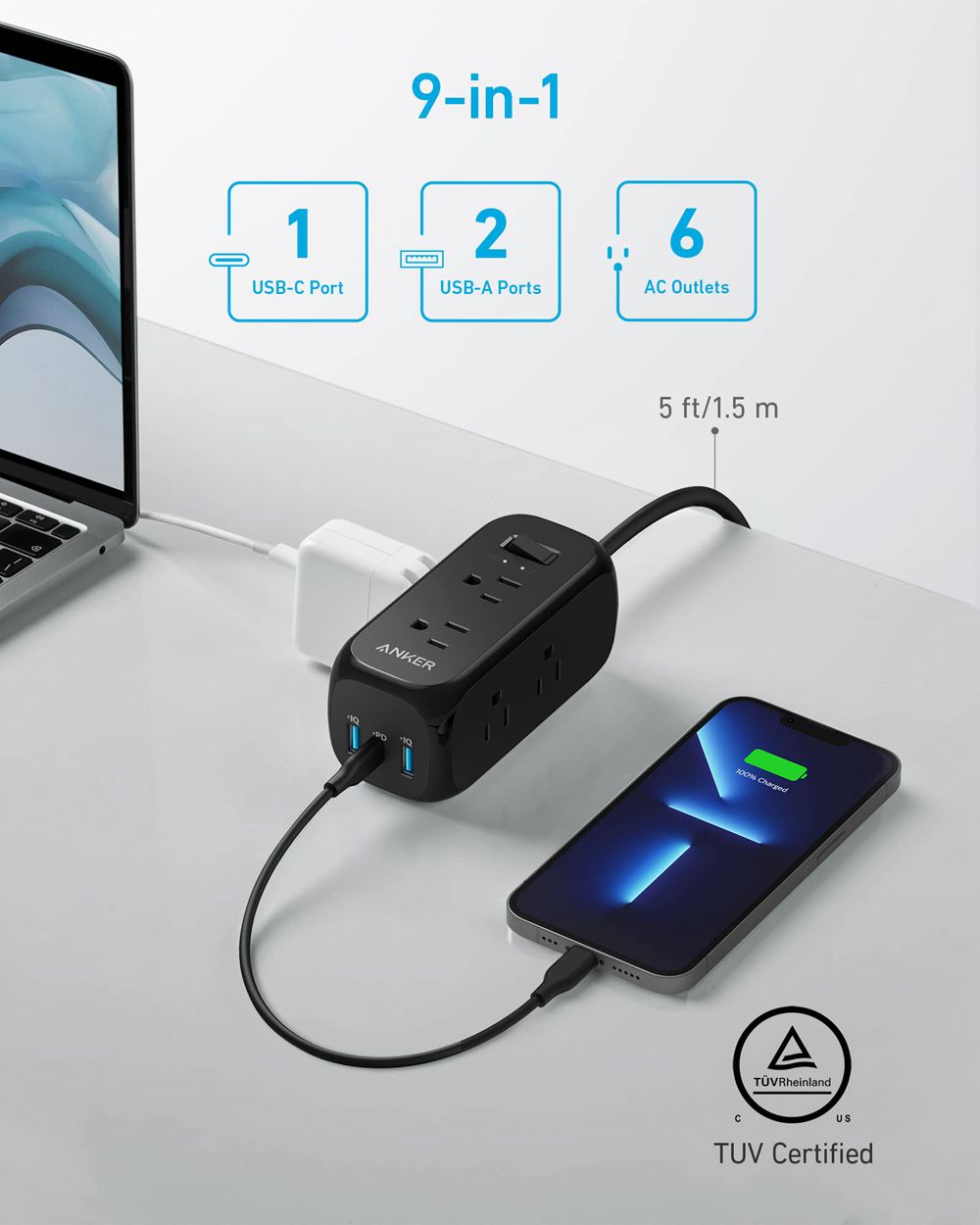 Anker 332 USB Power Strip Negros | Mexico ZSL360812