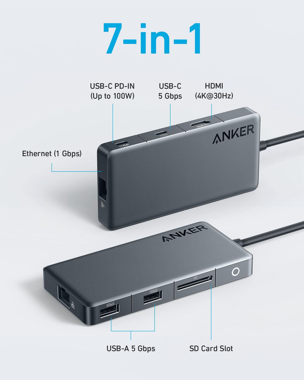 Anker 341 USB-C Hub (7-in-1) Negros | Mexico GSK708419