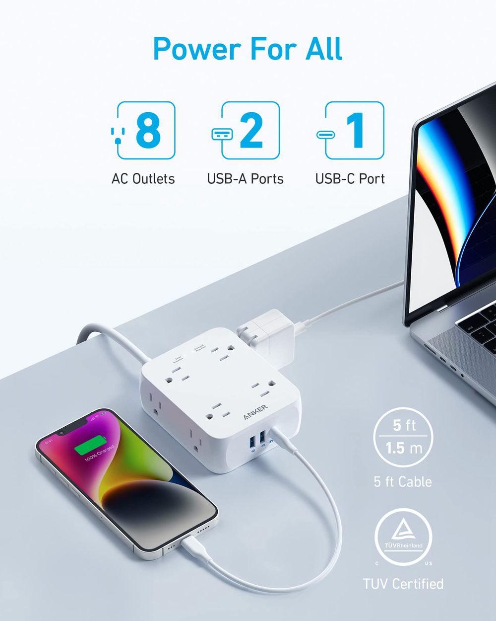 Anker 341 USB Power Strip Blancos | Mexico JTG375296