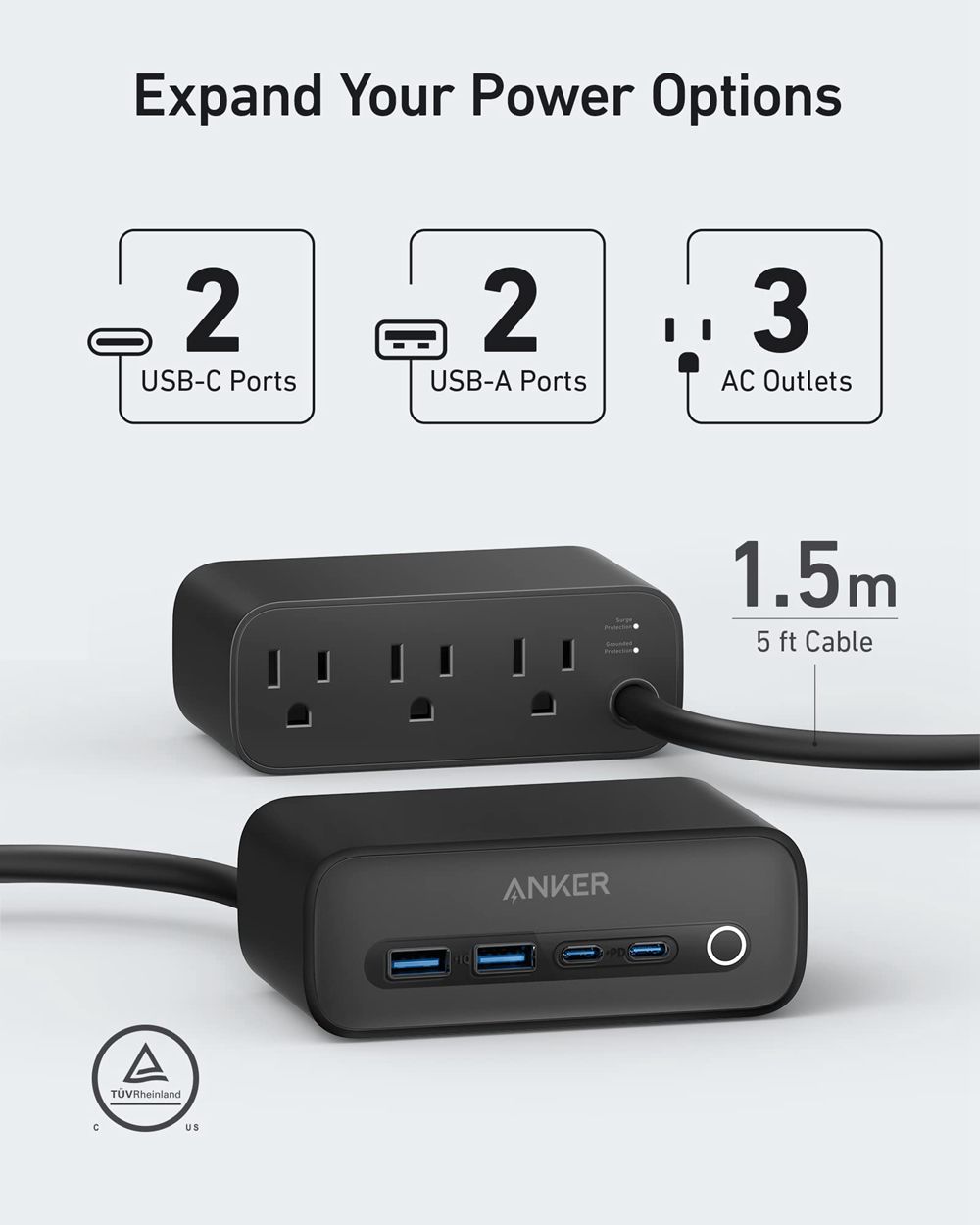 Anker 525 Charging Station and 543 USB-C to USB-C Cable (Bio-Based 6ft) Negros | Mexico TJY648912