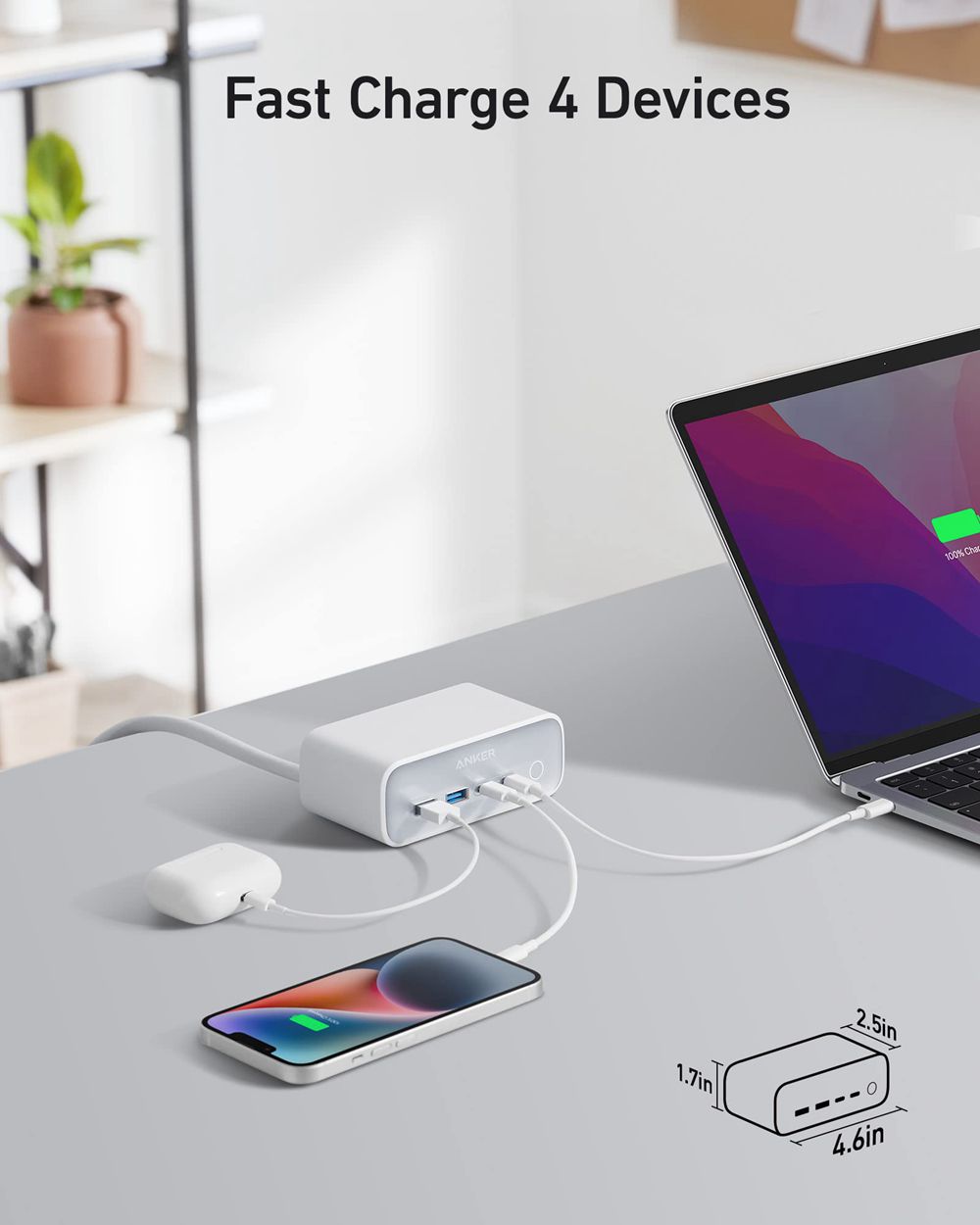 Anker 525 Charging Station and 543 USB-C to USB-C Cable (Bio-Based 6ft) Blancos | Mexico ONG875946