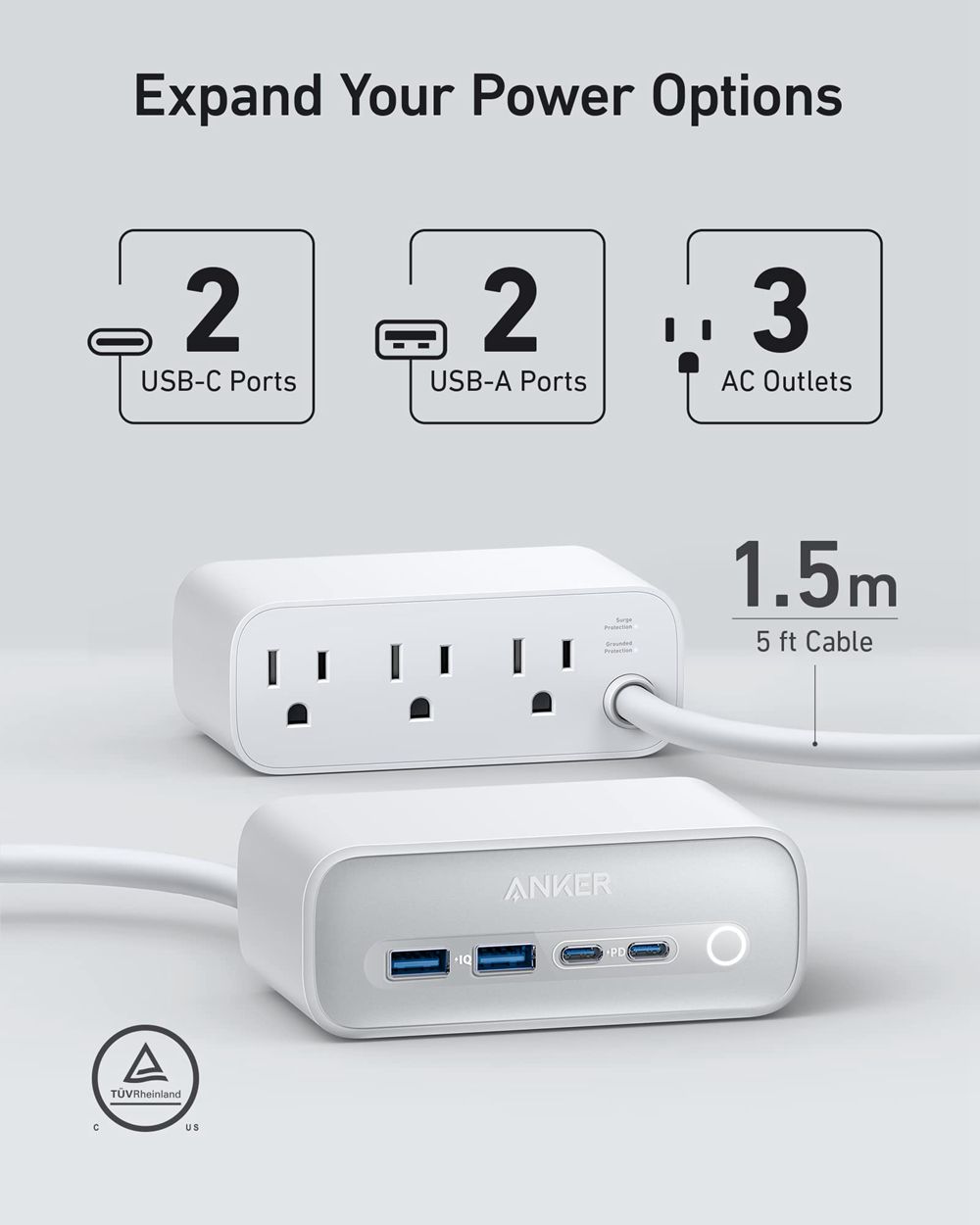 Anker 525 Charging Station and 543 USB-C to USB-C Cable (Bio-Based 6ft) Blancos | Mexico ONG875946