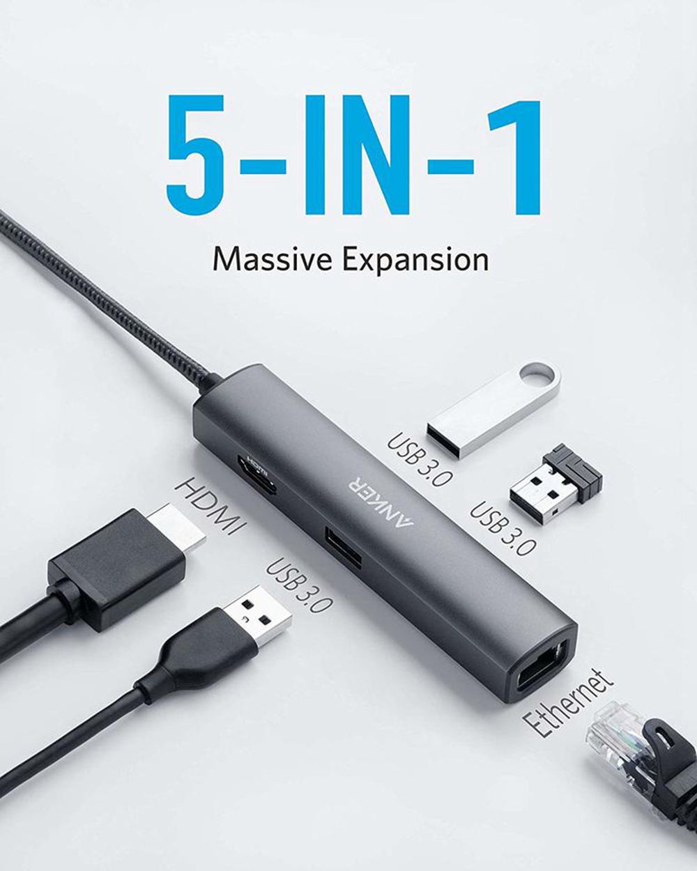 Anker 533 USB-C Hub (5-in-1 Slim) Grises | Mexico LXN380195