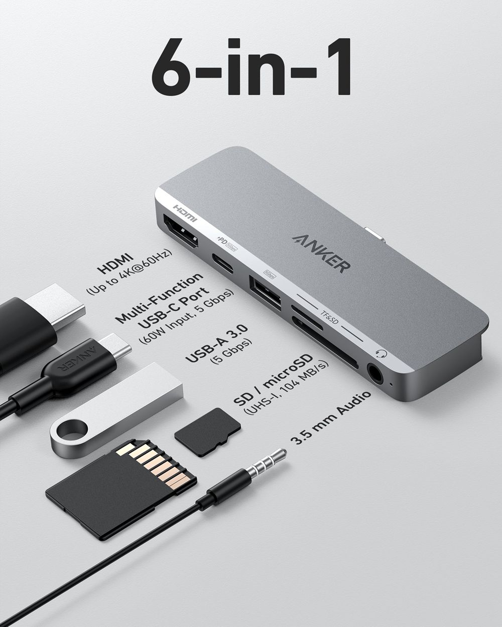 Anker 541 USB-C Hub (6-in-1 For iPad) Plateados | Mexico KJE569384