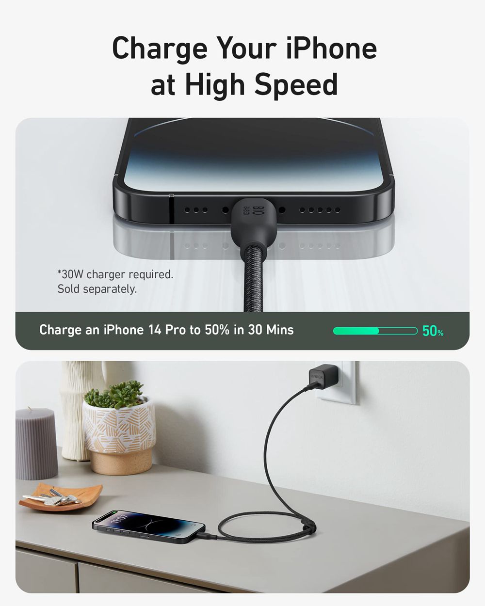 Anker 541 USB-C to Lightning Cable (Bio-Nylon) Negros | Mexico HGA794281