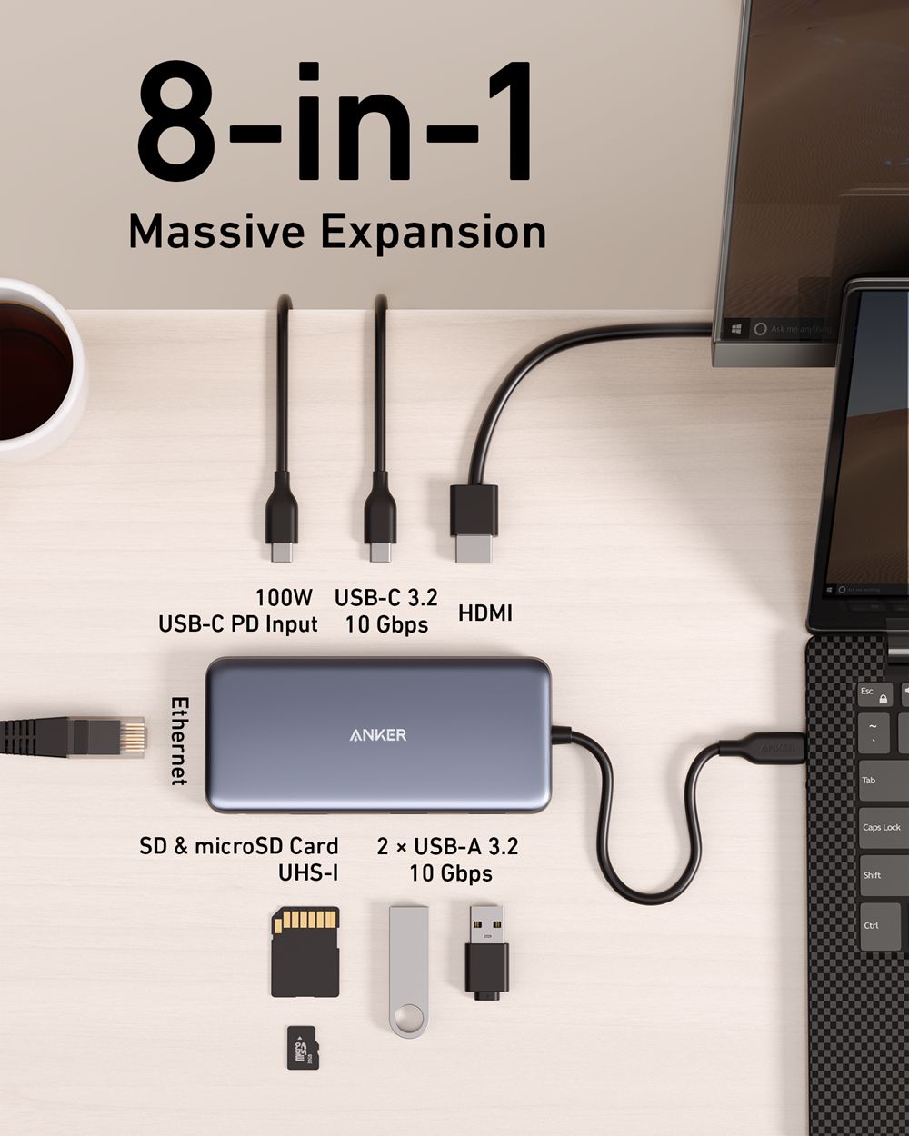 Anker 555 USB-C Hub (8-in-1) Grises | Mexico BAT395487