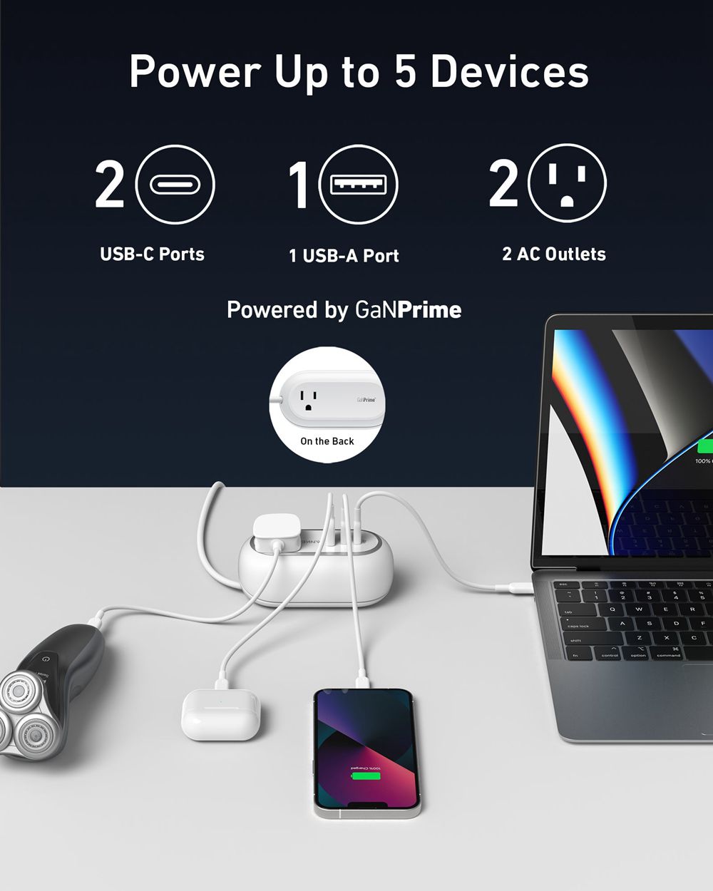 Anker 615 USB Power Strip (GaNPrime 65W) Blancos | Mexico OYZ943581