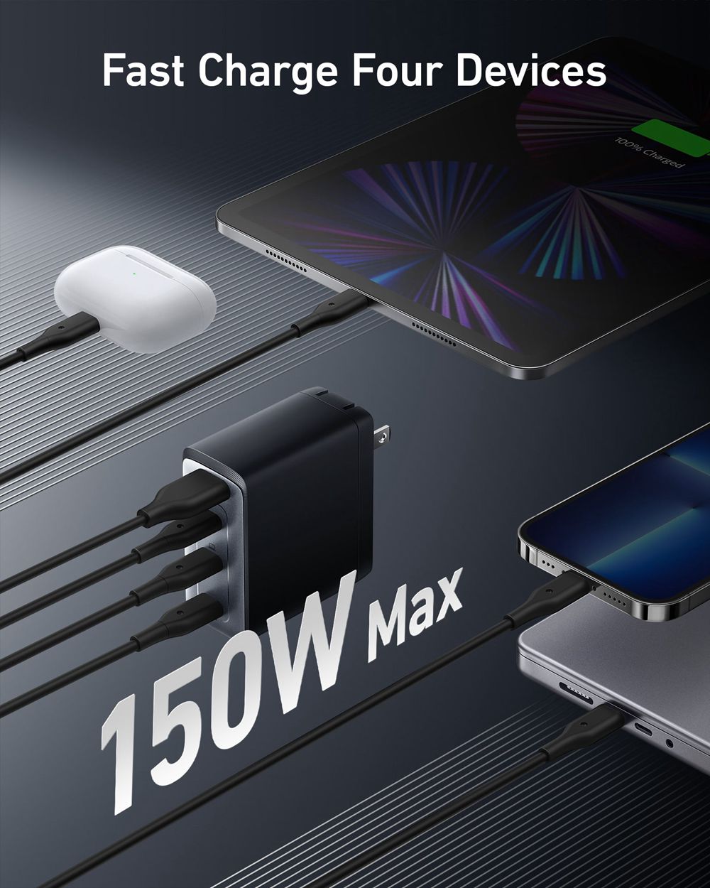 Anker 747 Charger (GaNPrime 150W) and 765 USB-C to USB-C Cable (240W Nylon) Negros | Mexico CAV296471