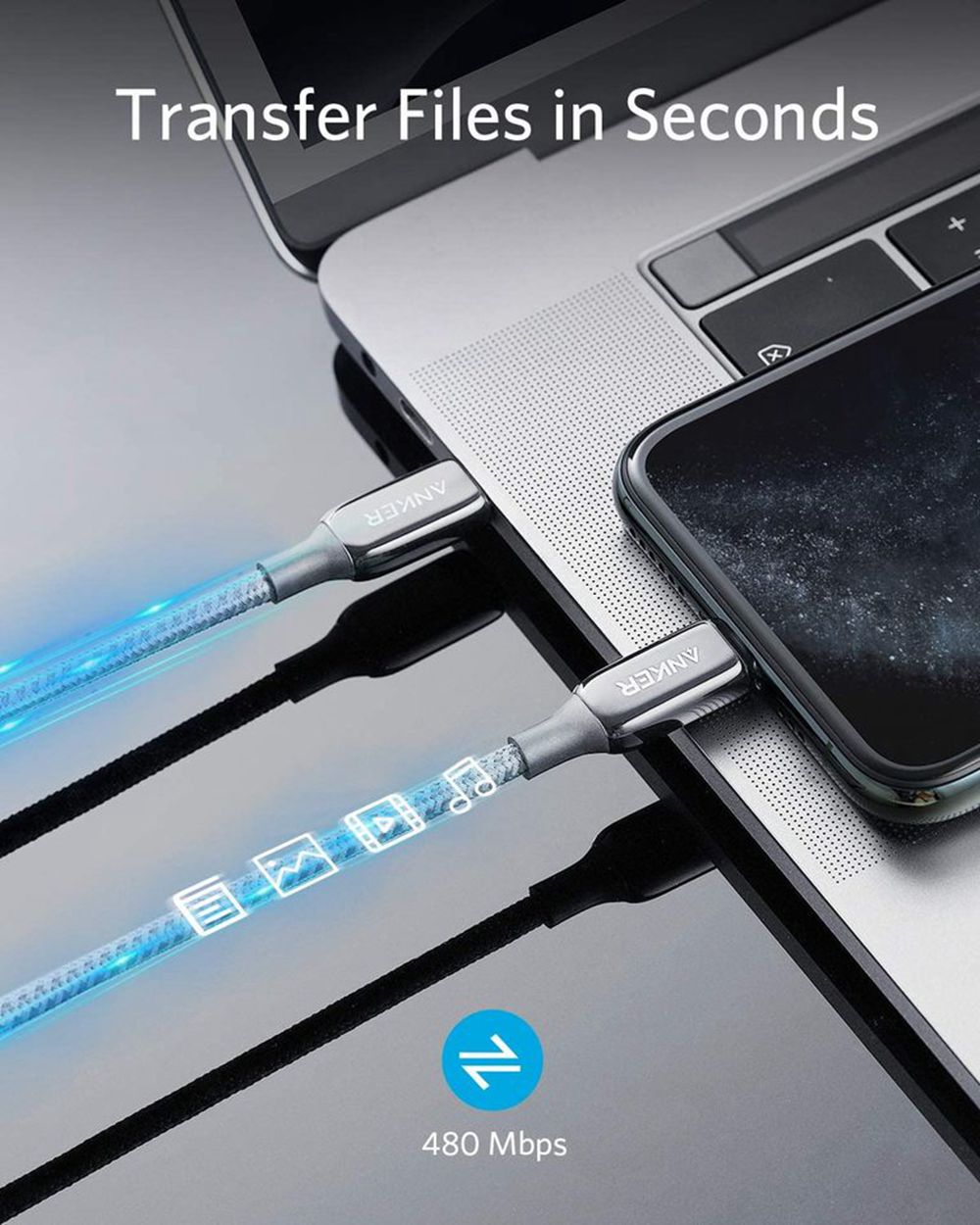 Anker 762 USB-C to Lightning Cable (3 ft / 6 ft Nylon) Plateados | Mexico ZJX791356