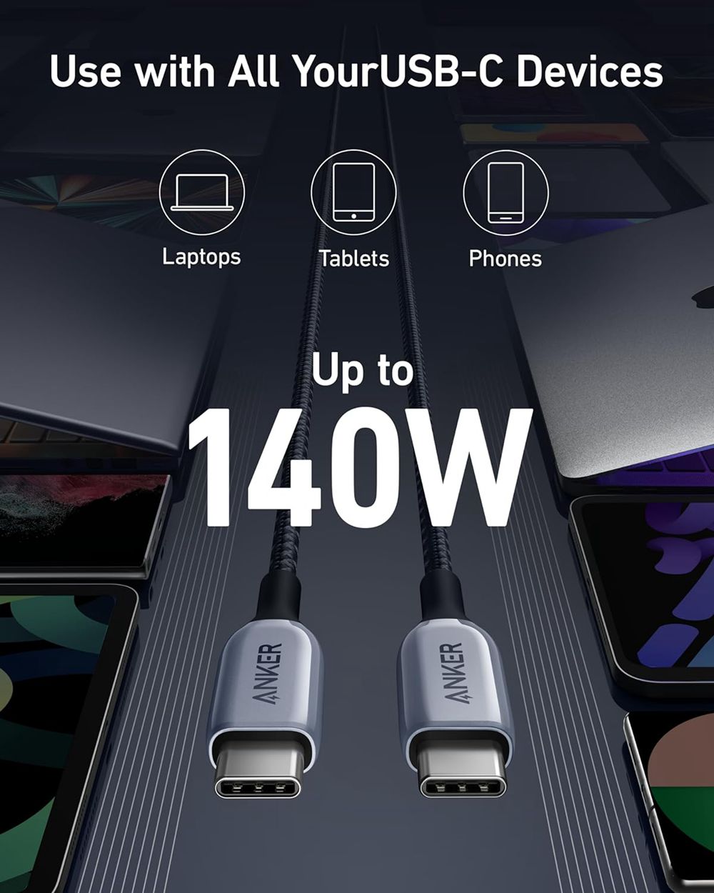 Anker 765 USB-C to USB-C Cable (140W Nylon) Grises | Mexico QZI148026