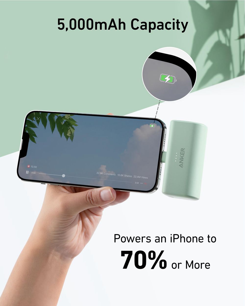 Anker Nano Power Bank (12W Built-In Lightning Connector) Verdes | Mexico UET978621