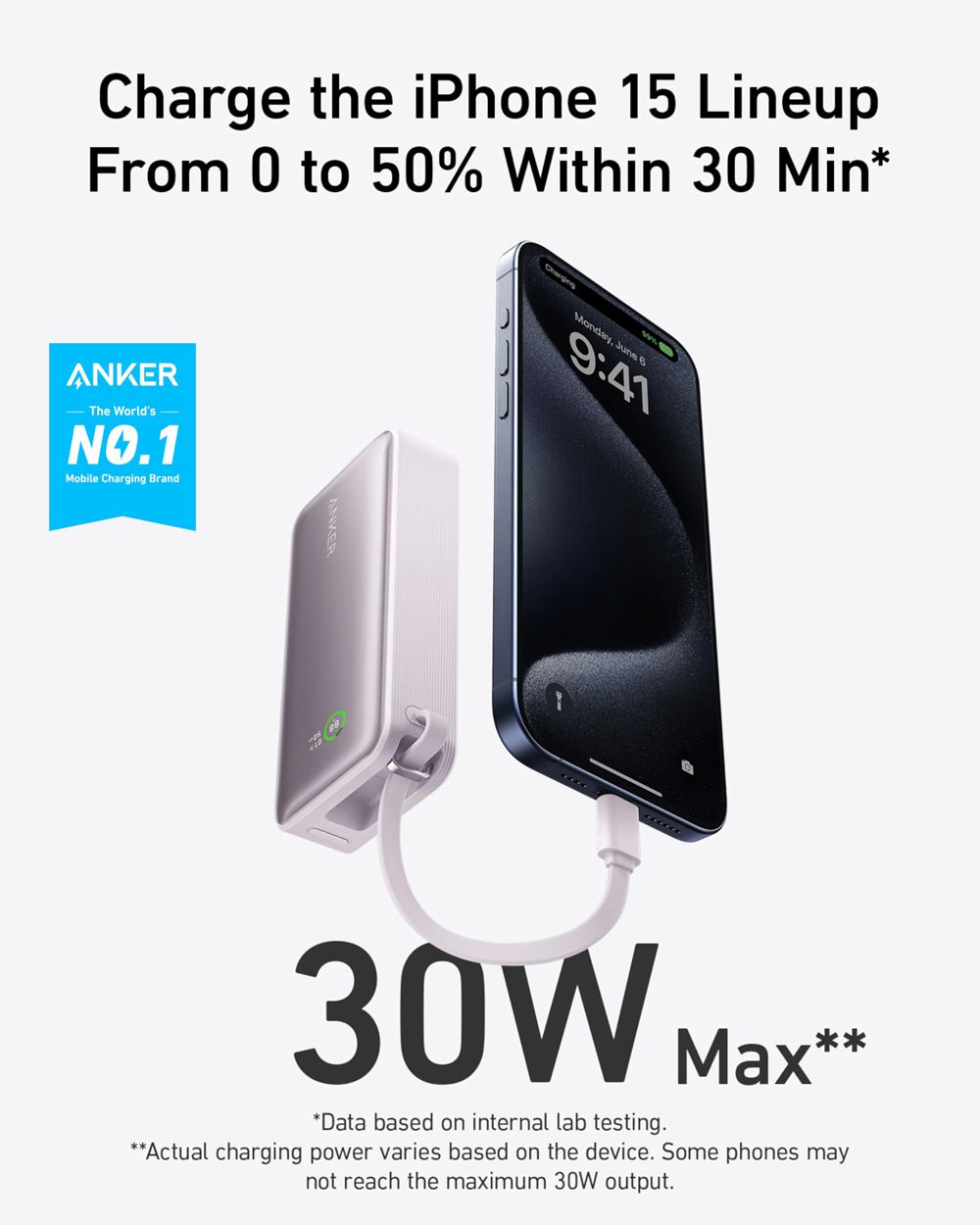 Anker Nano Power Bank (30W Built-In USB-C Cable) Negros | Mexico NAH069531
