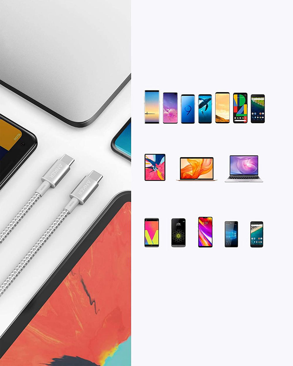 Anker New Nylon USB-C to USB-C 100W Cable (10 ft) Plateados | Mexico ZAV602748