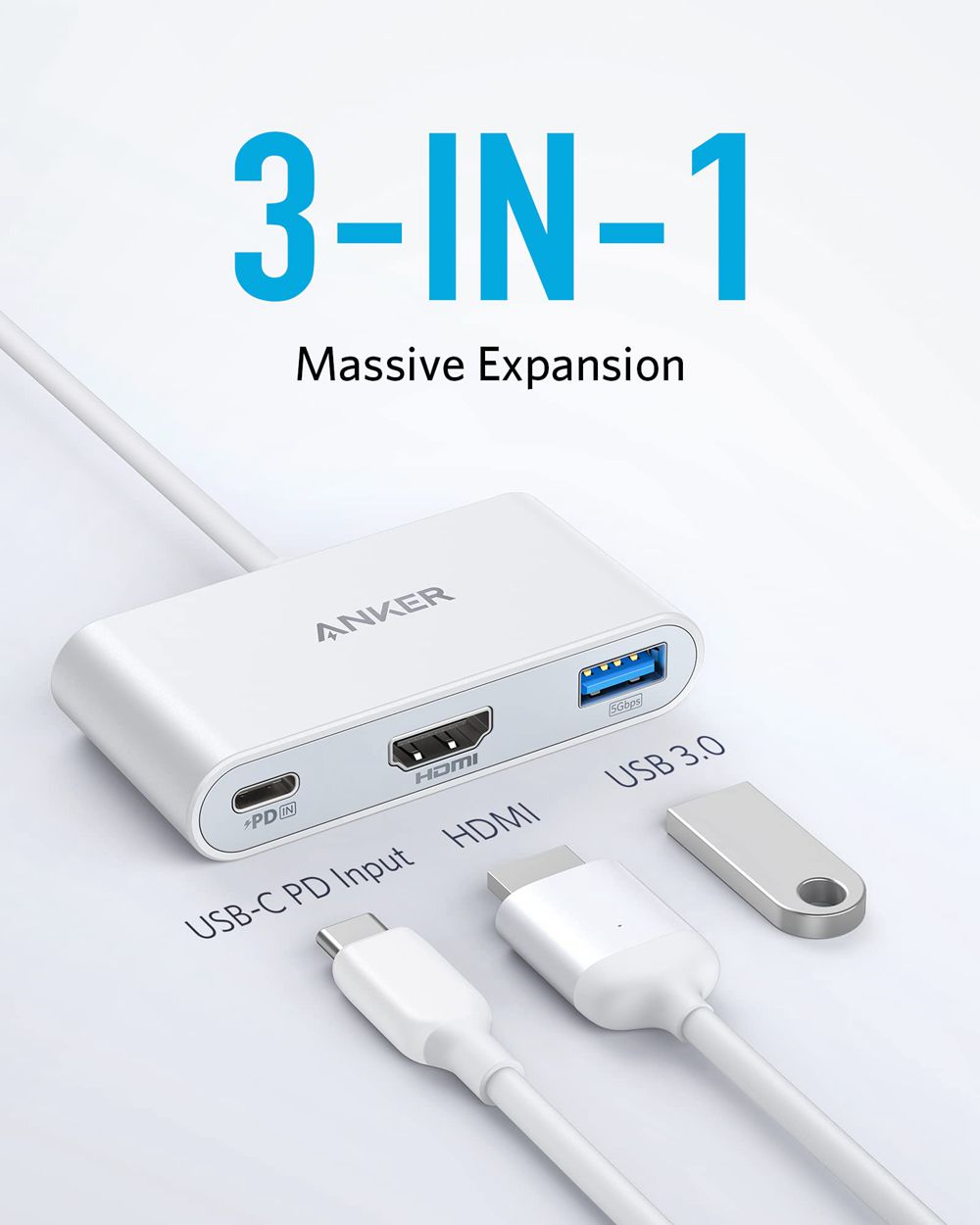 Anker PowerExpand 3-in-1 USB-C PD Hub Blancos | Mexico BKD157230
