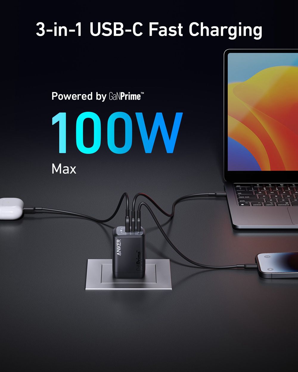 Anker Prime 100W GaN Wall Charger (3 Ports) Negros | Mexico TCB891203