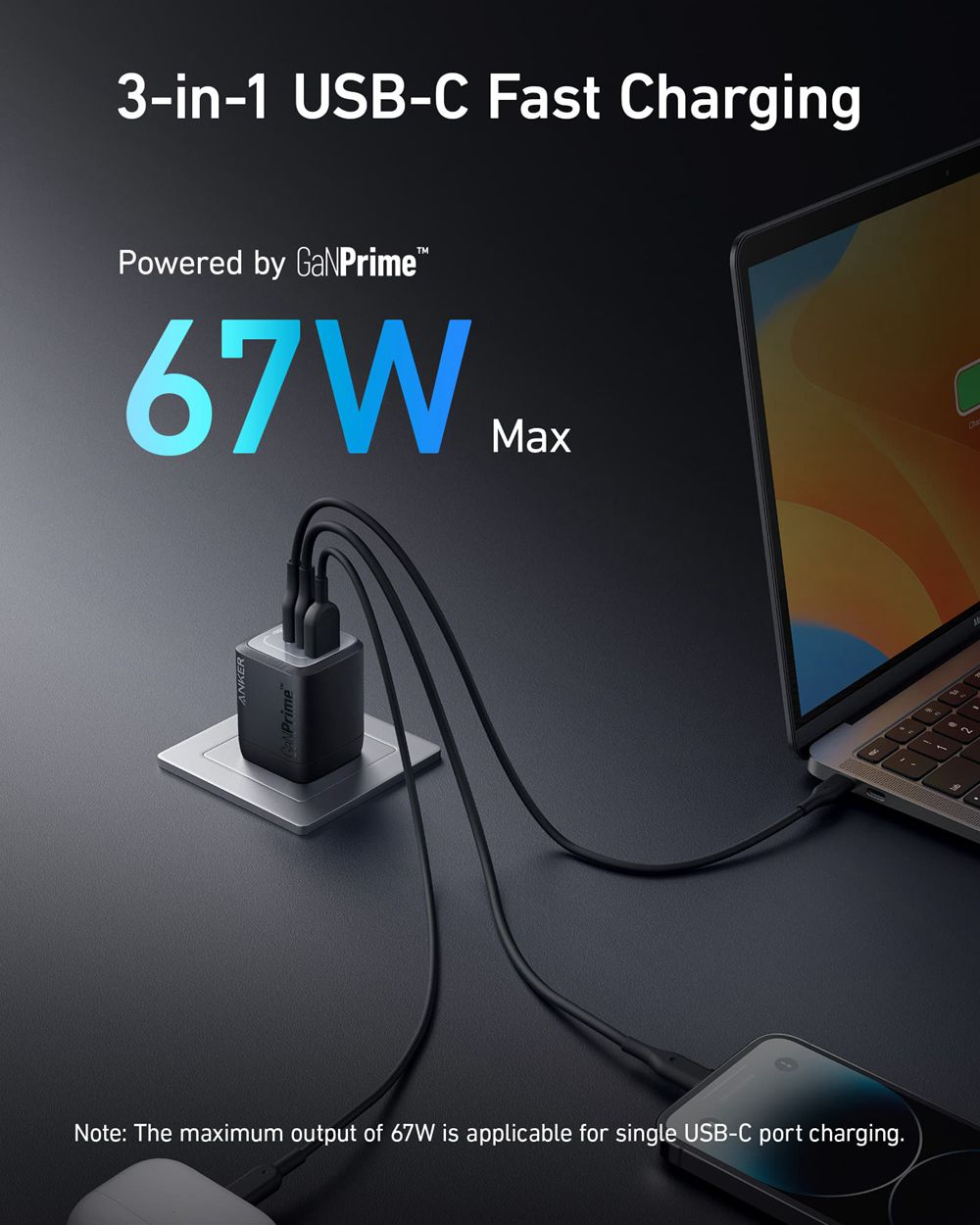 Anker Prime 67W GaN Wall Charger (3 Ports) Negros | Mexico SKE471639