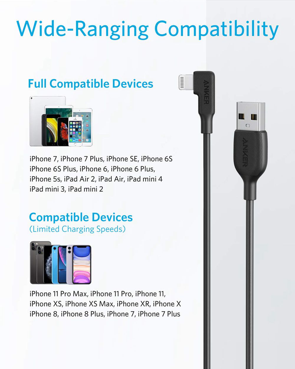Anker USB-A to 90 Degree Lightning Cable (3 ft / 6 ft) Negros | Mexico ODJ945328