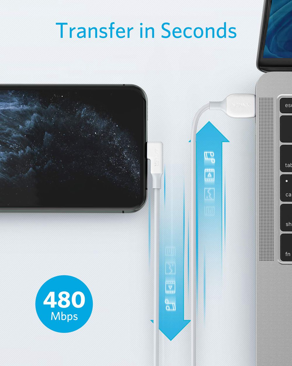 Anker USB-A to 90 Degree Lightning Cable (3 ft / 6 ft) Blancos | Mexico CFI068439