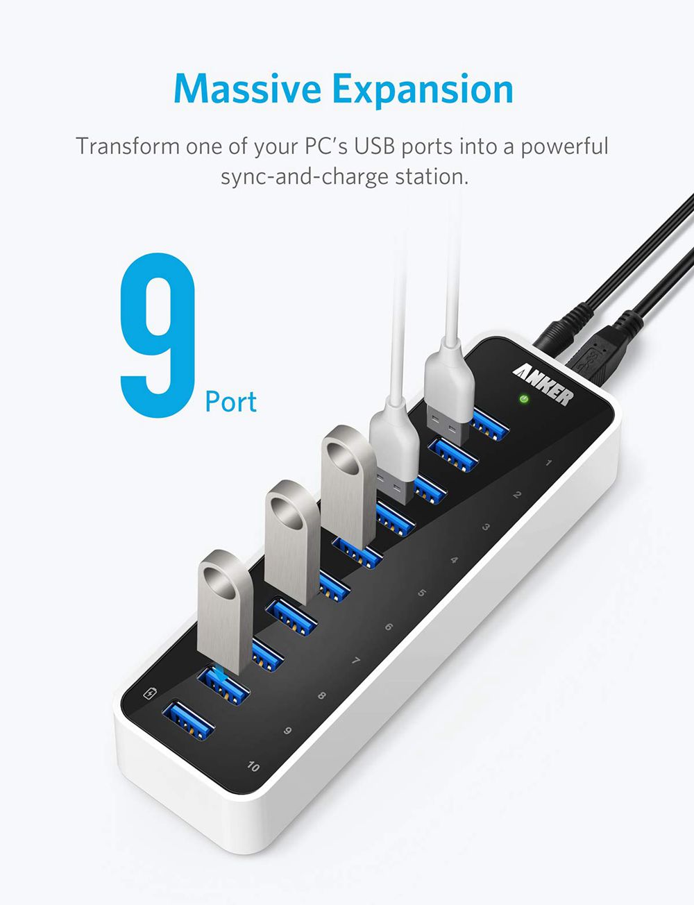 Anker USB 3.0 SuperSpeed 10-Port Hub Negros | Mexico VMJ057842