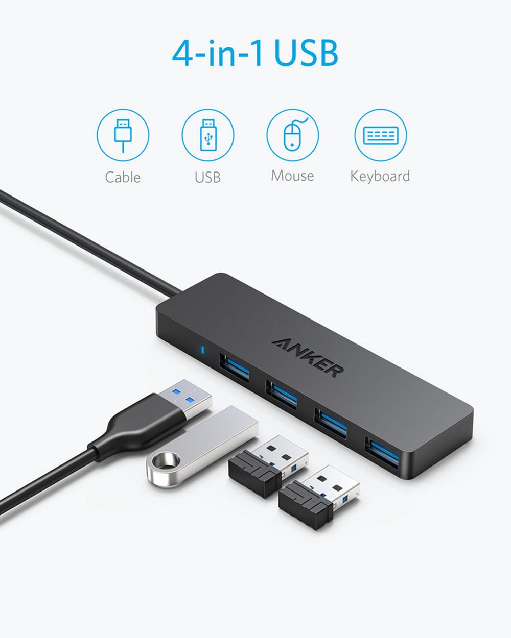 Anker Ultra Slim 4-Port USB 3.0 Data Hub Negros | Mexico FRT629805